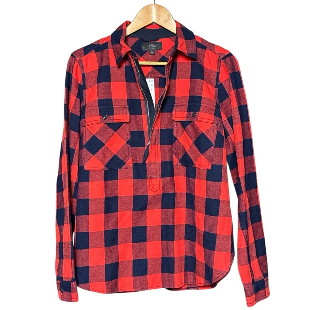 J.CREW buffalo check flannel shirt-jacket in red and black/navy blue SMALL NWT